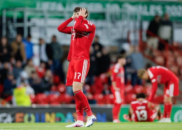 Wrexham, Wales, 1st July 2026. Noah Williams of Wales reacts to the full time result following the Wales U19 vs Germany U19 UEFA European U19 Championship match at The Racecourse, Wrexham. Picture credit should read: Cody Froggatt Sportimage EDITORIAL USE ONLY. No use with unauthorised audio, video, data, fixture lists, club league logos or live services. Online in-match use limited to 120 images, no video emulation. No use in betting, games or single club league player publications. SPI_038_CF_WALES_U19_V_GERMANY_U19 SPI-4854-0038