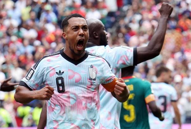 Belgium s Youri Tielemans celebrates after scoring during a soccer game between Belgian national team, Nationalteam Red Devils and Senegal, on Wednesday 01 July 2026, at the Seattle Field, in Seattle, a 1 16 finals game in the FIFA World Cup, WM, Weltmeisterschaft, Fussball 2026. BRUNOxFAHY  x180122938x