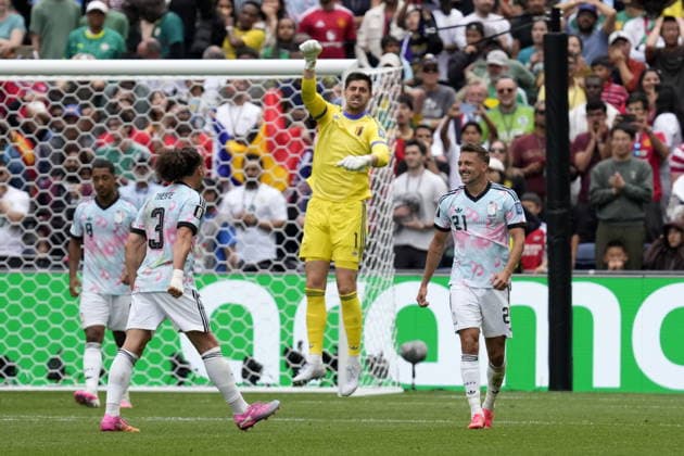 FIFA World Cup, WM, Weltmeisterschaft, Fussball 2026 - Round of 32 - Belgium vs Senegal Goalkeeper Thibaut Courtois of Belgium (C) and teammates celebrate winning the FIFA World Cup 2026 Round of 32 match Belgium against Senegal, in Seattle, Washington, USA, 01 July 2026. SEATTLE United States  Copyright: xSTEPHENxBRASHEARx