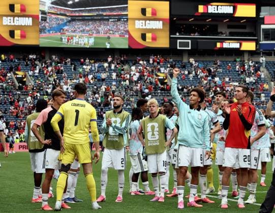 Belgium s players celebrate after winning a soccer game between Belgian national team, Nationalteam Red Devils and Senegal, on Wednesday 01 July 2026, at the Seattle Field, in Seattle, a 1 16 finals game in the FIFA World Cup, WM, Weltmeisterschaft, Fussball 2026. BRUNOxFAHY  x180129651x