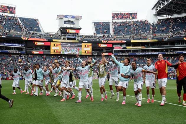 Belgium s players celebrate after winning a soccer game between Belgian national team, Nationalteam Red Devils and Senegal, on Wednesday 01 July 2026, at the Seattle Field, in Seattle, a 1 16 finals game in the FIFA World Cup, WM, Weltmeisterschaft, Fussball 2026. BRUNOxFAHY  x180129776x