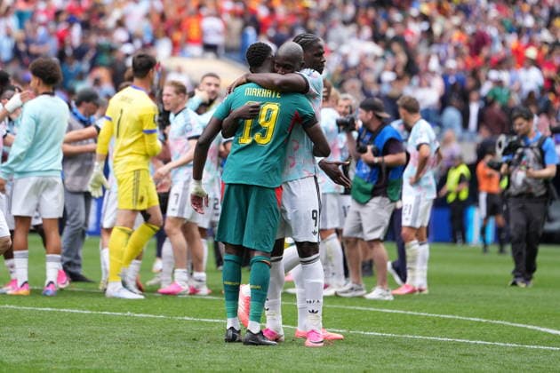 Belgium v Senegal - FIFA World Cup, WM, Weltmeisterschaft, Fussball 2026 - Round of 32 SEATTLE, USA - JULY 01: Lamine Camara (L) of Senegal reacts after the 2026 FIFA World Cup Round of 32 match between Belgium and Senegal at Lumen Field (Seattle Stadium) in Seattle, Washington, United States on July 01, 2026. Ercin Erturk Anadolu Washington United States. Editorial use only. Please get in touch for any other usage.  Copyright: x2026xAnadoluxErcinxErturkx