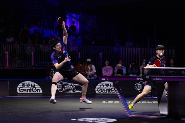 LOS ANGELES, CALIFORNIA - JULY 01: Wang Chuqin and Sun Yingsha of China compete in the Mixed Doubles Quarterfinal match against Alexis Lebrun of France and Satsuki Odo of Japan on day 6 of United States Smash 2026 at Ontario Convention Center on July 1, 2026 in Los Angeles, California.  Copyright: xVCGx 111651741635
