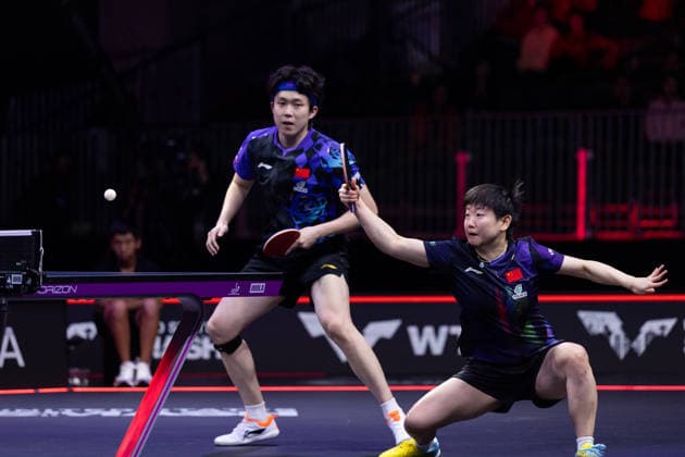 LOS ANGELES, CALIFORNIA - JULY 01: Wang Chuqin and Sun Yingsha of China compete in the Mixed Doubles Quarterfinal match against Alexis Lebrun of France and Satsuki Odo of Japan on day 6 of United States Smash 2026 at Ontario Convention Center on July 1, 2026 in Los Angeles, California.  Copyright: xVCGx 111651741641