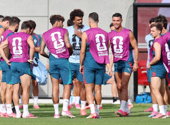 Portugal Training - FIFA World Cup, WM, Weltmeisterschaft, Fussball 2026 Renato Veiga, Cristiano Ronaldo and Francisco Conceicao of Portugal during the training session one day ahead of the FIFA World Cup 2026 Round of 32 match between Portugal and Croatia at training ground Centennial Park on July 01, 2026 in Toronto, Ontario.  SanjinxStrukic PIXSELL