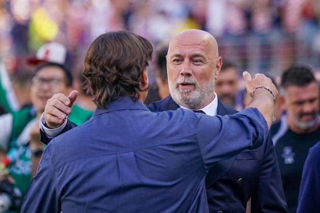 USA: Fußball FIFA World Cup, WM, Weltmeisterschaft, Fussball 2026, Sechzehntelfinale - USA vs Bosnien - Herzegowina im Levi™s Stadium (Santa Clara, San Francisco Bay Area, Kalifornien): Mauricio Pochettino (Trainer, USA) und Sergej Barbarez (Trainer Bosnien und Herzegowina) *** 2026 FIFA World Cup: USA vs. Bosnia and Herzegovina in the Round of 32 at Levi’s™ Stadium in Santa Clara, San Francisco Bay Area, California. Mauricio Pochettino, head coach of the USA, and Sergej Barbarez, head coach of Bosnia and Herzegovina. Copyright: xJOERANxSTEINSIEKx