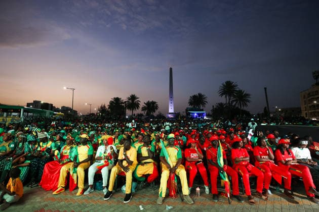 Senegal fans gather to watch World Cup in Dakar DAKAR, SENEGAL- JULY 02: Thousands of fans gather at Place de la Nation Square to watch the match on a giant screen, holding Senegal flags and wearing national team, Nationalteam jerseys in Dakar, Senegal, on July 02, 2026. Cem Ozdel Anadolu Dakar Senegal. Editorial use only. Please get in touch for any other usage.  Copyright: x2026xAnadoluxCemxOzdelx