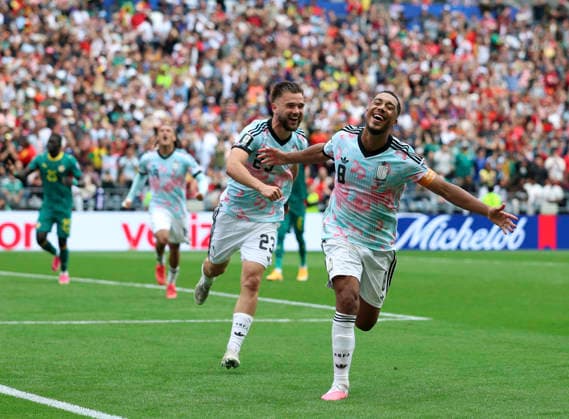 (260702) -- SEATTLE, July 2, 2026 -- Youri Tielemans (1st R) of Belgium celebrates after scoring their third goal during the round of 32 match between Belgium and Senegal at the 2026 FIFA World Cup, WM, Weltmeisterschaft, Fussball at Seattle Stadium in Seattle, the United States, July 1, 2026. ) (SP)U.S.-SEATTLE-FOOTBALL-FIFA WORLD CUP-ROUND OF 32-BEL VS SEN BaixXuefei 