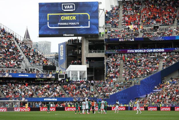 (260702) -- SEATTLE, July 2, 2026 -- The screen of the stadium shows a VAR review message to assess if a penalty kick should be given during the round of 32 match between Belgium and Senegal at the 2026 FIFA World Cup, WM, Weltmeisterschaft, Fussball at Seattle Stadium in Seattle, the United States, July 1, 2026. ) (SP)U.S.-SEATTLE-FOOTBALL-FIFA WORLD CUP-ROUND OF 32-BEL VS SEN MaoxSiqian 