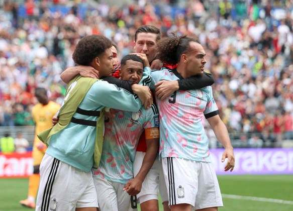 (260702) -- SEATTLE, July 2, 2026 -- Players of Belgium celebrate a goal by Youri Tielemans (front C) during the round of 32 match between Belgium and Senegal at the 2026 FIFA World Cup, WM, Weltmeisterschaft, Fussball at Seattle Stadium in Seattle, the United States, July 1, 2026. ) (SP)U.S.-SEATTLE-FOOTBALL-FIFA WORLD CUP-ROUND OF 32-BEL VS SEN BaixXuefei 
