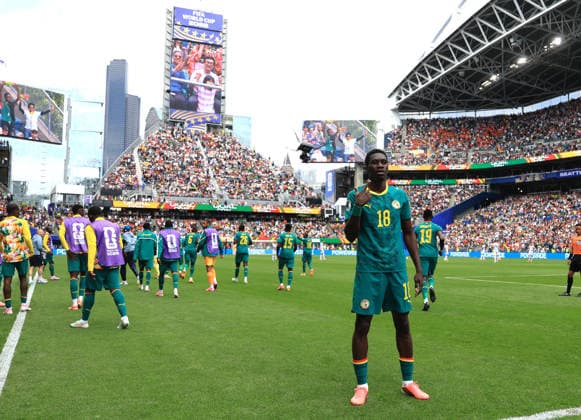 (260702) -- SEATTLE, July 2, 2026 -- Ismaila Sarr (front) of Senegal celebrates after scoring during the round of 32 match between Belgium and Senegal at the 2026 FIFA World Cup, WM, Weltmeisterschaft, Fussball at Seattle Stadium in Seattle, the United States, July 1, 2026. ) (SP)U.S.-SEATTLE-FOOTBALL-FIFA WORLD CUP-ROUND OF 32-BEL VS SEN MaoxSiqian 
