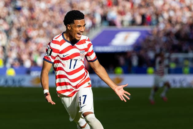 SANTA CLARA, CA - JULY 01: Malik Tillman 17 of United States of America celebrates a goal during the FIFA World Cup, WM, Weltmeisterschaft, Fussball 2026 Round of 32 match between United States of America and Bosnia and Herzegovina on July 1, 2026 at San Francisco Bay Area Stadium in Santa Clara, CA. (Photo by Matthew Huang Icon Sportswire) SOCCER: JUL 01 FIFA World Cup 26 Round of 32 - USA v Bosnia and Herzegovina EDITORIAL USE ONLY Icon260701048