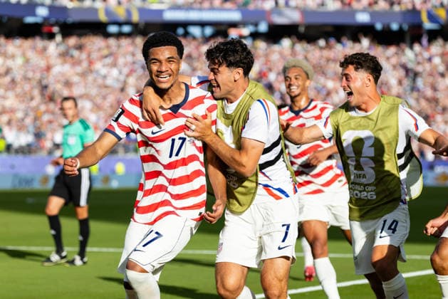 SANTA CLARA, CA - JULY 01: Malik Tillman 17 of United States of America celebrates a goal with Giovanni Reyna 7 during the FIFA World Cup, WM, Weltmeisterschaft, Fussball 2026 Round of 32 match between United States of America and Bosnia and Herzegovina on July 1, 2026 at San Francisco Bay Area Stadium in Santa Clara, CA. (Photo by Matthew Huang Icon Sportswire) SOCCER: JUL 01 FIFA World Cup 26 Round of 32 - USA v Bosnia and Herzegovina EDITORIAL USE ONLY Icon260701050