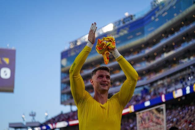 USA: Fußball FIFA World Cup, WM, Weltmeisterschaft, Fussball 2026, Sechzehntelfinale - USA vs Bosnien - Herzegowina im Levi™s Stadium (Santa Clara, San Francisco Bay Area, Kalifornien): Matt Freese (USA, 24) Freude, Emotionen, Jubel, Geste, Gestik, Emotion, Mimik, Gesichtsausdruck, Emotion *** USA Soccer FIFA World Cup 2026, Round of 32: USA vs. Bosnia and Herzegovina at Levi’s Stadium in Santa Clara, San Francisco Bay Area, California; Matt Freese (USA), 24; joy, emotions, cheering, gesture, body language, emotion, facial expressions, emotion Copyright: xJOERANxSTEINSIEKx