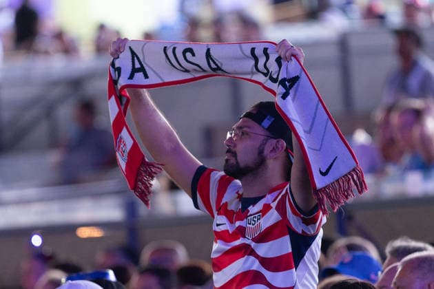 July 1, 2026, Dallas, Texas, USA: Fans react to a round of 32 game between the United States and Bosnia and Herzegovina at the FIFA Fest in Dallas, Texas. The United States moves on to the round of 16 after defeating Bosnia and Herzegovina, 2-0. World Cup 2026: Watch Party: USA Vs Bosnia And Herzegovina  - ZUMAh193 20260701_zsp_h193_009 Copyright: xDanielxMcGregor-Huyerx