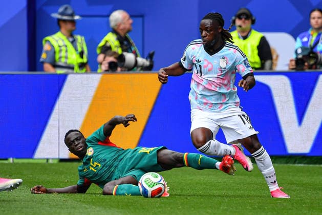 July 01, 2026: Belgium midfielder Jo ro my Doku (11) and Senegal midfielder Kro pin Diatta (15) in action during the FIFA World Cup, WM, Weltmeisterschaft, Fussball knockout round of 32 match between Belgium and Senegal in Seattle, WA.Belgium defeated Senegal 3-2 on a penalty kick near the end of the second overtime period. CSM Seattle United States - ZUMAc04_ 20260701_zma_c04_070 Copyright: xStevexFaberx