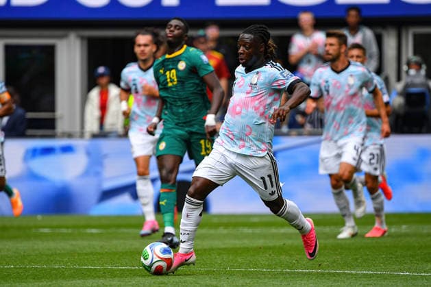 July 01, 2026: Belgium midfielder Jo ro my Doku (11) passes during the FIFA World Cup, WM, Weltmeisterschaft, Fussball knockout round of 32 match between Belgium and Senegal in Seattle, WA.Belgium defeated Senegal 3-2 on a penalty kick near the end of the second overtime period. CSM Seattle United States - ZUMAc04_ 20260701_zma_c04_066 Copyright: xStevexFaberx