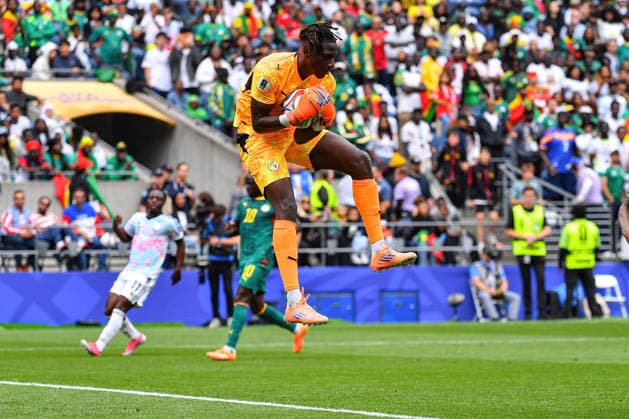 July 01, 2026: Senegal goalkeeper Mory Diaw (23) makes a stop during the FIFA World Cup, WM, Weltmeisterschaft, Fussball knockout round of 32 match between Belgium and Senegal in Seattle, WA.Belgium defeated Senegal 3-2 on a penalty kick near the end of the second overtime period. CSM FIFA World Cup 2026: JUL 01 Belgium Vs Senegal  - ZUMAc04_ 20260701_zma_c04_071 Copyright: xStevexFaberx