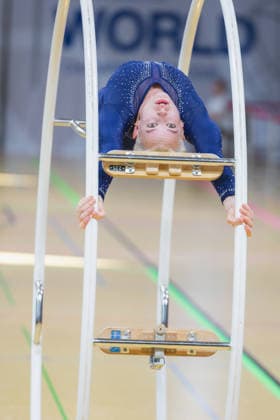 Wheel Gymnastics World Championships 2026 Rhönrad Weltmeisterschaft 2026 in der Sparkassen Arena Göttingen. Deutschland, Göttingen am 01. Juli 2026: Tag eins der Weltmeisterschaft in Rhönrad mit über 250 Athletinnen und Athleten aus 17 Nationen. Selina Memeti aus Österreich beim Gym Wheel Senior All Around Semi-Finals Woman ( Frauen Halbfinal der Rhönrad turnen) in der Geradeturnen Disziplin (Straight-line). *** 2026 World Championships in Wheel Gymnastics: 2026 Rhönrad World Championships at the Sparkassen Arena in Göttingen, Germany, Göttingen on July 1, 2026—Day one of the Rhönrad World Championships with over 250 athletes from 17 nations. Selina Memeti from Austria in the Gym Wheel Senior All-Around Semifinals—Women’s Rhönrad Gymnastics Semifinals in the Straight Gymnastics discipline line