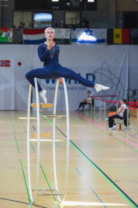 Wheel Gymnastics World Championships 2026 Rhönrad Weltmeisterschaft 2026 in der Sparkassen Arena Göttingen. Deutschland, Göttingen am 01. Juli 2026: Tag eins der Weltmeisterschaft in Rhönrad mit über 250 Athletinnen und Athleten aus 17 Nationen. Selina Memeti aus Österreich beim Gym Wheel Senior All Around Semi-Finals Woman ( Frauen Halbfinal der Rhönrad turnen) in der Geradeturnen Disziplin (Straight-line). *** 2026 World Championships in Wheel Gymnastics: 2026 Rhönrad World Championships at the Sparkassen Arena in Göttingen, Germany, Göttingen on July 1, 2026—Day one of the Rhönrad World Championships with over 250 athletes from 17 nations. Selina Memeti from Austria in the Gym Wheel Senior All-Around Semifinals—Women’s Rhönrad Gymnastics Semifinals in the Straight Gymnastics discipline line