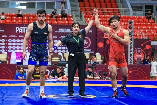 U20 Wrestling Asian Championships 2026 82kg GR - Yerkebulan Anapiya (KAZ) df. Muhammad Sultonzoda (TJK) *** 2026 U20 Asian Wrestling Championships, 82kg Greco-Roman: Yerkebulan Anapiya (KAZ) defeated Muhammad Sultonzoda (TJK) by fall Copyright: xKadirxCaliskanx xUnitedxWorldxWrx Kadir Caliskan United World Wr