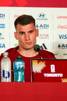 Croatia MD-1 press conference, PK, Pressekonferenz Goalkeeper Dominik Livakovic listens to questions from a media member during Croatia s Match Day Minus One press conference ahead of the FIFA World Cup, WM, Weltmeisterschaft, Fussball 2026 at Toronto Stadium in Toronto, Ontario, Canada, on July 1, 2026. Toronto Canada  Copyright: xIndrawanxKumalax originalFilename:kumala-notitle260701_npkUZ.jpg