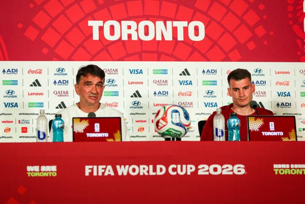 Croatia MD-1 press conference, PK, Pressekonferenz Croatia head coach Zlatko Dalic (left) and goalkeeper Dominik Livakovic (right) answer questions from media members during Croatia s Match Day Minus One press conference ahead of the FIFA World Cup, WM, Weltmeisterschaft, Fussball 2026 at Toronto Stadium in Toronto, Ontario, Canada, on July 1, 2026. Toronto Canada  Copyright: xIndrawanxKumalax originalFilename:kumala-notitle260701_npX4g.jpg