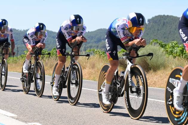 Belgian Remco Evenepoel of Red Bull-BORA-hansgrohe pictured in action during a time trial training ahead of the 2026 Tour de France cycling race, Thursday 02 July 2026, in Barcelona, Spain. The 113th edition of the Tour de France starts on Saturday 4 July in Barcelona, Spain, and will finish in Paris, France on the 26th of July. DAVIDxPINTENS  x180156216x