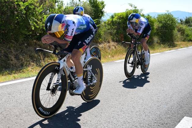 Belgian Remco Evenepoel of Red Bull-BORA-hansgrohe pictured in action during a time trial training ahead of the 2026 Tour de France cycling race, Thursday 02 July 2026, in Barcelona, Spain. The 113th edition of the Tour de France starts on Saturday 4 July in Barcelona, Spain, and will finish in Paris, France on the 26th of July. DAVIDxPINTENS  x180157817x