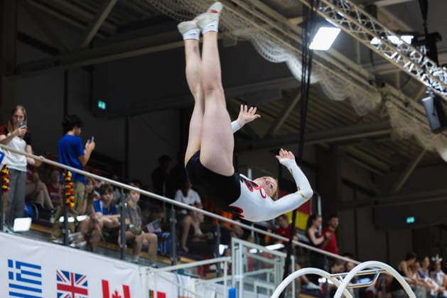 Wheel Gymnastics World Championships 2026 Rhönrad Weltmeisterschaft 2026 in der Sparkassen Arena Göttingen. Tag 02. Deutschland, Göttingen am 02. Juli 2026: Tag Zwei der Weltmeisterschaft in Rhönrad mit über 250 Athletinnen und Athleten aus 17 Nationen. Sarah Henning aus Deutschland in der Disziplin Sprung (Vault). *** 2026 World Championships in Wheel Gymnastics: 2026 Rhönrad World Championships at the Sparkassen Arena in Göttingen, Day 2, Germany, Göttingen on July 2, 2026 Day Two of the Rhönrad World Championships with over 250 athletes from 17 nations Sarah Henning from Germany in the vault event