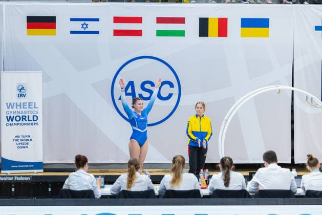 Wheel Gymnastics World Championships 2026 Rhönrad Weltmeisterschaft 2026 in der Sparkassen Arena Göttingen. Tag 02. Deutschland, Göttingen am 02. Juli 2026: Tag Zwei der Weltmeisterschaft in Rhönrad mit über 250 Athletinnen und Athleten aus 17 Nationen. Sofia Babych aus der Ukraine in der Disziplin Sprung (Vault). *** 2026 World Championships in Wheel Gymnastics: 2026 Rhönrad World Championships at the Sparkassen Arena in Göttingen, Day 2, Germany, Göttingen on July 2, 2026 Day two of the Rhönrad World Championships with over 250 athletes from 17 nations Sofia Babych from Ukraine in the vault event