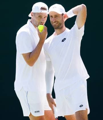 Dutch Sem Verbeek and Belgian Sander Gille pictured during a first round game between Indian-Brazilian pair Balaji-Demoliner and Belgian-Dutch pair Gille-Verbeek in the Men s doubles at the Wimbledon grand slam tennis tournament in London, Britain, Thursday 02 July 2026. BENOITxDOPPAGNE  x180162971x
