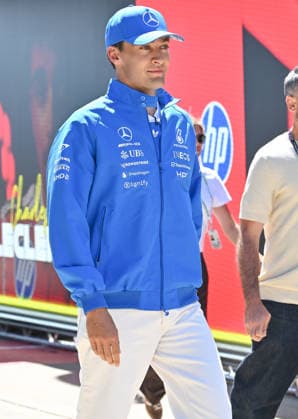 Formula 1, Arrivals, Silverstone, UK, 02 July, 2026. 02 July 2026. George Russell, Mercedes, in the Paddock at the Formula 1 Pirelli British Grand Prix at Silverstone, Northamptonshire, UK., Credit:Lee Floyd Lee Floyd - B3214 Avalon UK, Northamptonshire, London, Silverstone  Copyright: xLeexFloydx xLeexFloydx-xB3214x xAvalonx 1113939558