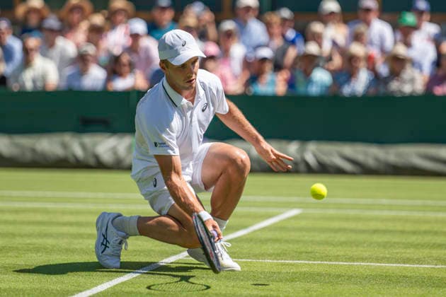 RECORD DATE NOT STATED 2nd July 2026; All England Lawn Tennis and Croquet Club, London, England; Wimbledon Tennis Tournament, Day Four; Arthur Fery (GBR) plays a volley in his second round match against Otto Virtanen (FIN) GodfreyxPitt
