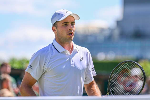 RECORD DATE NOT STATED 2nd July 2026; All England Lawn Tennis and Croquet Club, London, England; Wimbledon Tennis Tournament, Day Four; Arthur Fery (GBR) celebrates winning a game in his second round match against Otto Virtanen (FIN) GodfreyxPitt