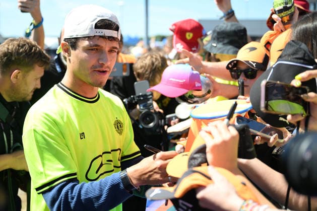 RECORD DATE NOT STATED 2nd July 2026; Silverstone Circuit, Northamptonshire, England; FIA Formula 1 2026 British F1 Grand Prix; Arrivals Day; Lando Norris of McLaren signs autographs on arrival at Silverstone SimonxWest