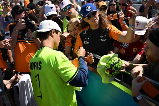 RECORD DATE NOT STATED 2nd July 2026; Silverstone Circuit, Northamptonshire, England; FIA Formula 1 2026 British F1 Grand Prix; Arrivals Day; Lando Norris of McLaren signs autographs on arrival at Silverstone SimonxWest