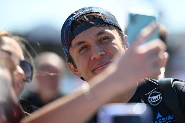 RECORD DATE NOT STATED 2nd July 2026; Silverstone Circuit, Northamptonshire, England; FIA Formula 1 2026 British F1 Grand Prix; Arrivals Day; Alexander Albon of Williams poses for photos with fans on arrival at Silverstone SimonxWest