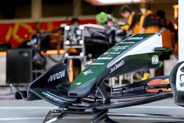 SILVERSTONE - The nose of the McLaren car in a special edition at the Silverstone circuit ahead of the British Grand Prix. SANDER KONING ANP xVIxANPxSportx xxANPxIVx 562611910 originalFilename: 562611910.jpg