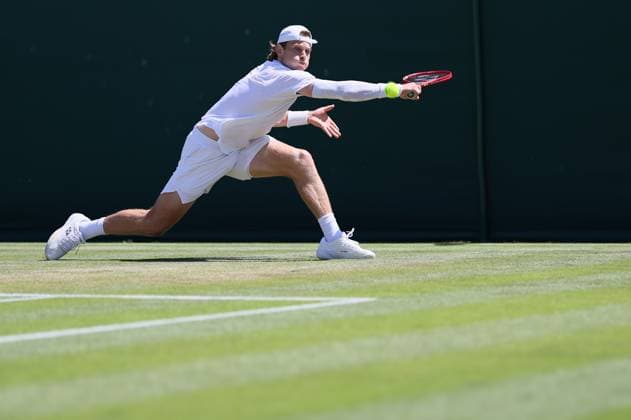 Belgian Zizou Bergs pictured in action during a second round game between Belgian Bergs and Portuguese Faria in the Men s singles at the Wimbledon grand slam tennis tournament in London, Britain, Thursday 02 July 2026. BENOITxDOPPAGNE  x180169568x