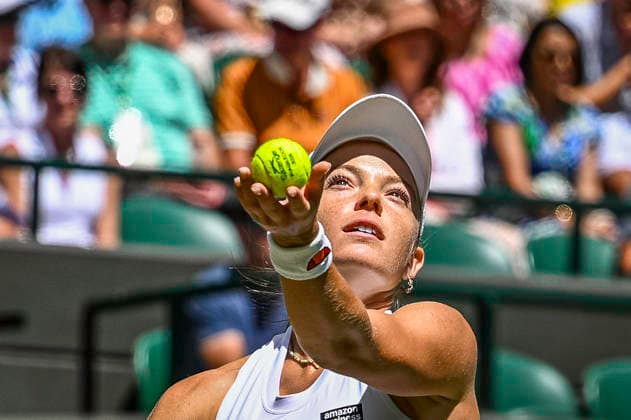RECORD DATE NOT STATED 2nd July 2026; All England Lawn Tennis and Croquet Club, London, England; Wimbledon Tennis Tournament, Day Four; Katie Swan (GBR) serves in her second round match against Madison Keys (USA) GodfreyxPitt