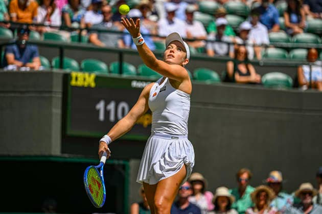 RECORD DATE NOT STATED 2nd July 2026; All England Lawn Tennis and Croquet Club, London, England; Wimbledon Tennis Tournament, Day Four; Katie Swan (GBR) serves in her second round match against Madison Keys (USA) GodfreyxPitt