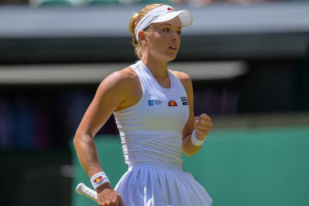 Day Four: The Championships - Wimbledon 2026 LONDON, ENGLAND JULY 02 - Katie Swan of Great Britain reacts during Ladies Single Second Round against Madison Keys of United States at The Wimbledon Lawn Tennis Championship at Wimbledon on July 02, 2026 in London, England. (Photo by Keeran Marquis)  Copyright: xKeeranxMarquis Fotoarena SPPx Sportspressphoto_SPR182643