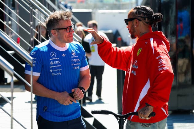 F1 - BRITISH GRAND PRIX 2026 BONNINGTON Peter, Race engineer of Mercedes AMG F1 Team, portrait and HAMILTON Lewis (gbr), Scuderia Ferrari SF-26, portrait during the Formula 1 British Grand Prix 2026, 9th round of the 2026 Formula One World Championship, WM, Weltmeisterschaft from July 3 to 5, 2026 on the Silverstone Circuit, in Silverstone, United Kingdom - SilverstoneUnited Kingdom  Copyright: xEricxAlonsox