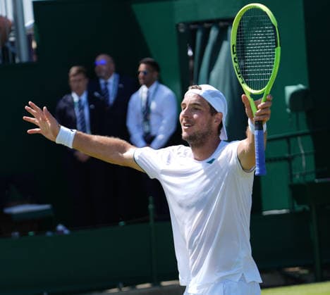 Tennis - 2026 Wimbledon Championships - Day Four (Week One) - All England Lawn Tennis & Croquet Club, London - Thursday 2nd July 2026 Mens Singles, Second Round: Brandon Nakashima (USA) vs. Jan - Lennard Struff (GER) Jan - Lennard Struff (GER) celebrates winning match point COLORSPORT ANDREW COWIE 