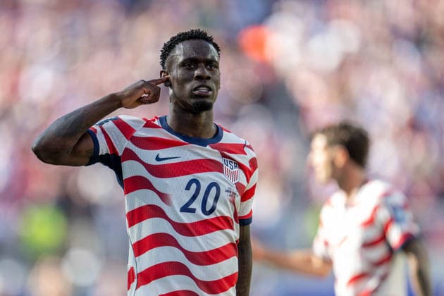 July 1, 2026: United States of America forward Folarin Balogun (20) celebrates after scoring a goal against Bosnia and Herzegovina in round 32 of the IFA World Cup 2026 game at Levi Stadium on Wednesday, July 1, 2026 in Santa Clara. - ZUMAj89_ 20260701_zaf_j89_034 Copyright: xPaulxKitagakixJr.x