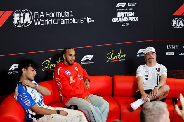 F1 - BRITISH GRAND PRIX 2026 HAMILTON Lewis (gbr), Scuderia Ferrari SF-26, portrait, LINDBLAD Arvid (gbr), Visa Cash App RB F1 Team VCARB03, portrait, BOTTAS Valtteri (fin), Cadillac F1 Team MAC-26, portrait press conference, PK, Pressekonferenz during the Formula 1 British Grand Prix 2026, 9th round of the 2026 Formula One World Championship, WM, Weltmeisterschaft from July 3 to 5, 2026 on the Silverstone Circuit, in Silverstone, United Kingdom - SilverstoneUnited Kingdom  Copyright: xPauloxMariax
