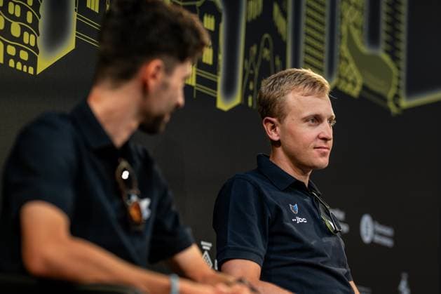 Belgian Tim Merlier of Soudal Quick-Step pictured during a press conference, PK, Pressekonferenz ahead of the 2026 Tour de France cycling race, Thursday 02 July 2026, in Barcelona, Spain. The 113th edition of the Tour de France starts on Saturday 4 July in Barcelona, Spain, and will finish in Paris, France on the 26th of July. DAVIDxPINTENS  x180177920x