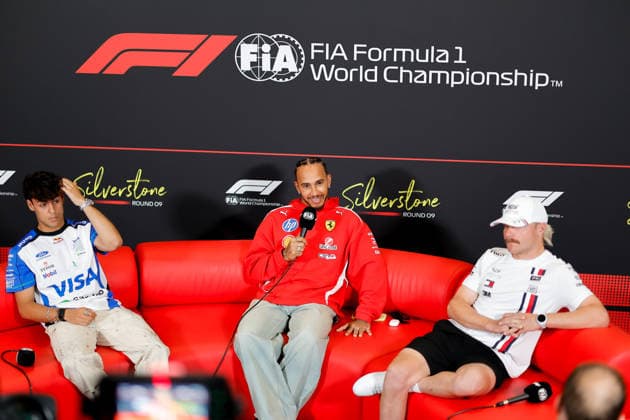 F1 - BRITISH GRAND PRIX 2026 HAMILTON Lewis (gbr), Scuderia Ferrari SF-26, portrait, LINDBLAD Arvid (gbr), Visa Cash App RB F1 Team VCARB03, portrait, BOTTAS Valtteri (fin), Cadillac F1 Team MAC-26, portrait press conference, PK, Pressekonferenz during the Formula 1 British Grand Prix 2026, 9th round of the 2026 Formula One World Championship, WM, Weltmeisterschaft from July 3 to 5, 2026 on the Silverstone Circuit, in Silverstone, United Kingdom - SilverstoneUnited Kingdom  Copyright: xPauloxMariax