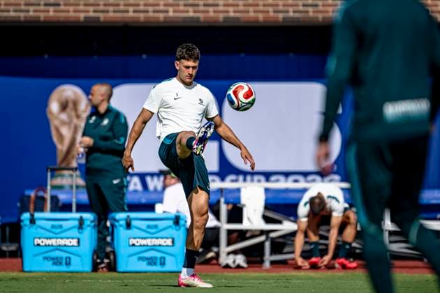 DALLAS - Alessandro Circati of Australia during the 2026 World Cup, training with Australia at Washburne Soccer and Track Stadium on July 2, 2026, in Dallas, United States. (Photo by Stefan Koops EYE4IMAGES DeFodi Images) - *** DALLAS: Alessandro Circati of Australia during the 2026 World Cup, training with the Australian national team at Washburne Soccer and Track Stadium on July 2, 2026, in Dallas, United States. Photo by Stefan Koops, EYE4IMAGES, DeFodi Images